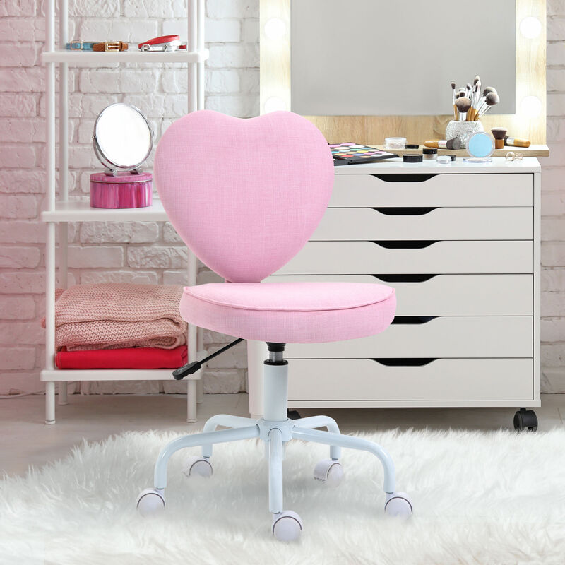 Rolling Upholstery Leisure Lounge Vanity Chair with Heart Back and Sponge Seat