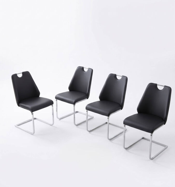 Set of 4 PU leather dining chairs rectangular high back solid back dining chair with pull ring modern kitchen dining chairs wipe clean