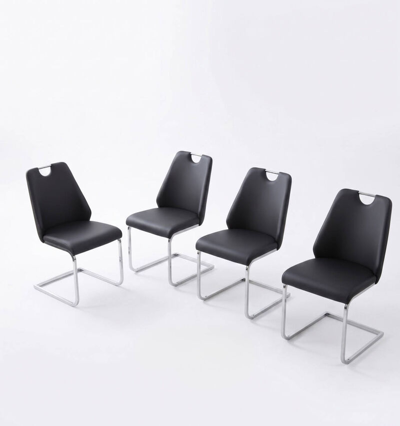 Set of 4 PU leather dining chairs rectangular high back solid back dining chair with pull ring modern kitchen dining chairs wipe clean image number 0