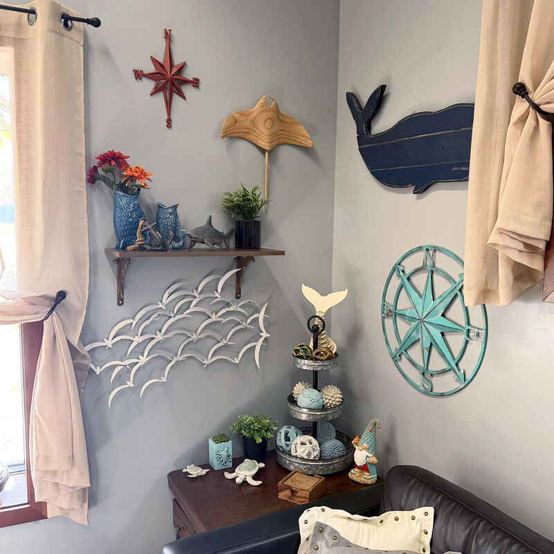 Aqua Metal Compass Rose Wall Decor 20.25 inch Coastal Nautical Beach Art image number 9