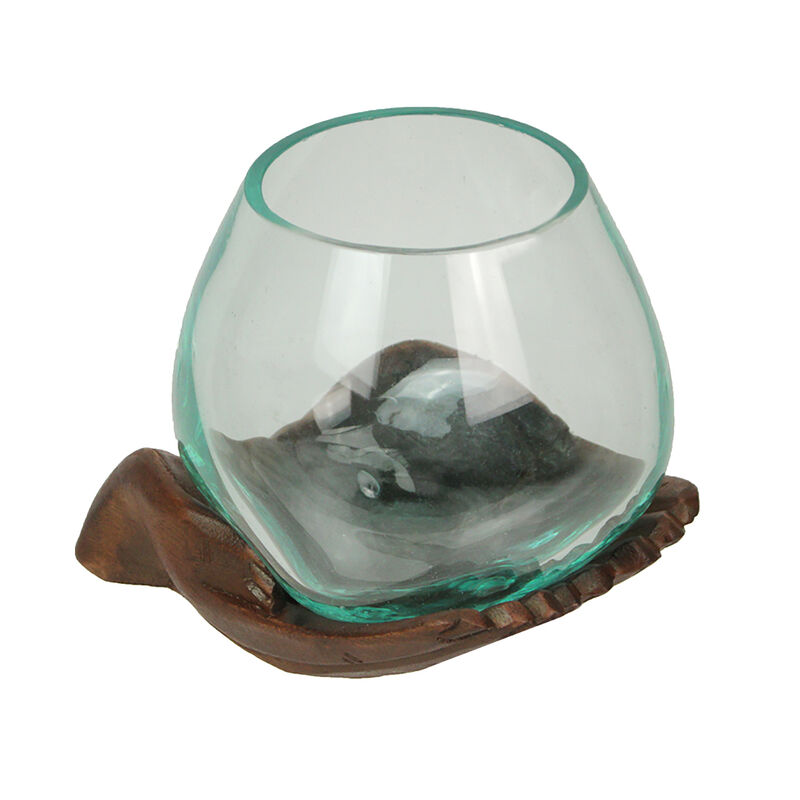 Blown Molten Glass and Carved Wood Hands Decorative Bowl image number 2