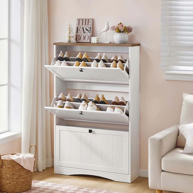 Large Shoe Storage Cabinet with Flip-Down Drawers for 24 Pairs Shoes-White image number 5