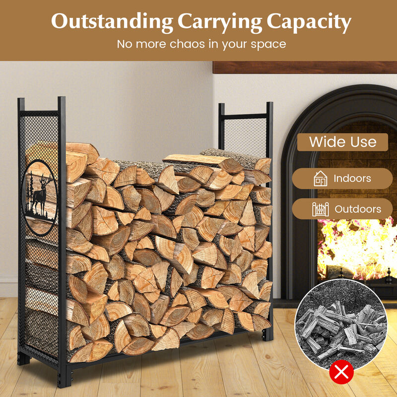 4-Foot Firewood Rack Stand with Mesh Sides for Outdoor Storage and Organization image number 7