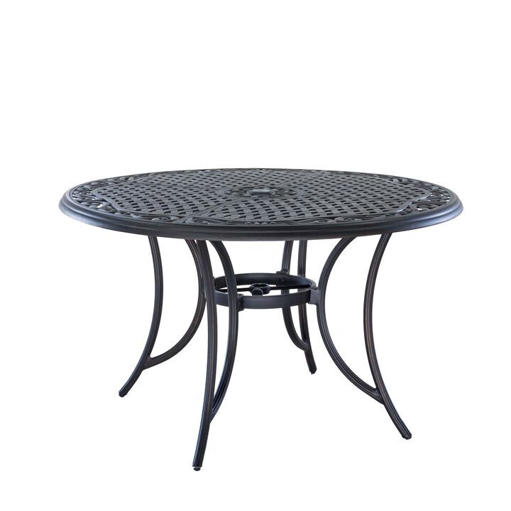 MONDAWE 48" Round Aluminum Outdoor Patio Dining Table with Umbrella Hole, Black
