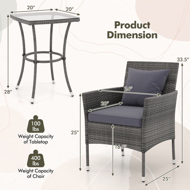 3-Piece Patio Chair and Coffee Table Set with Tempered Glass Top image number 4