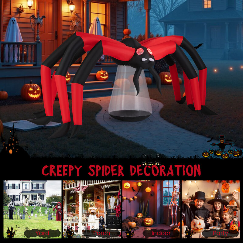 Blow Up Scary Halloween Spider with Red Light Eyes for Outdoor Yard-Red image number 6