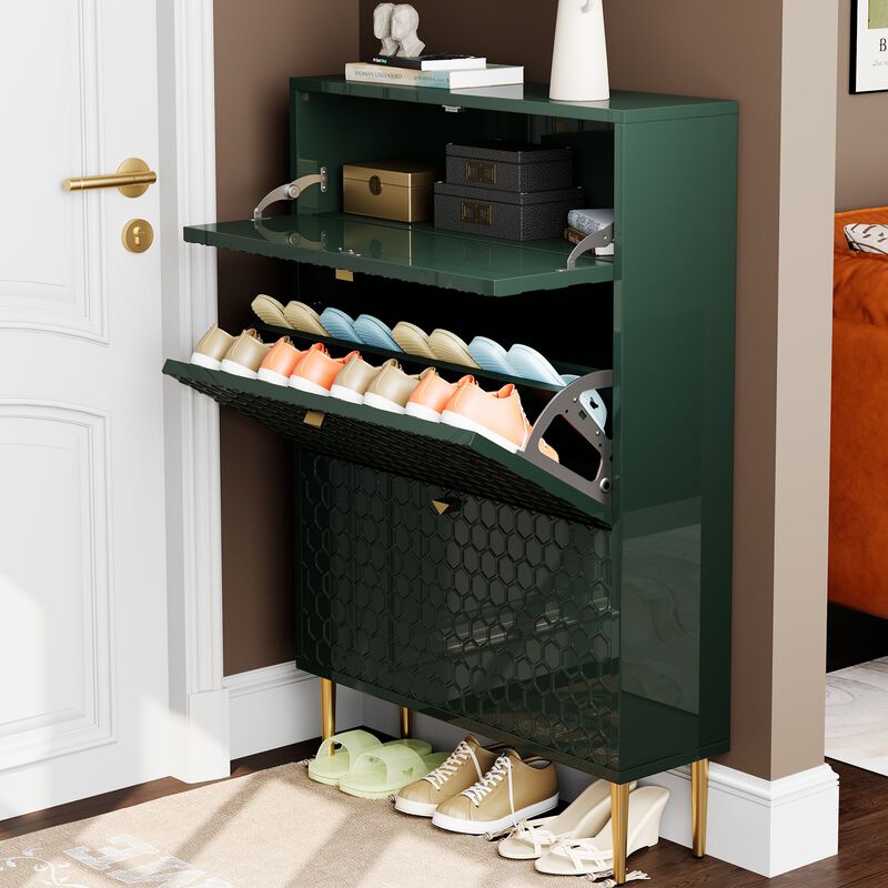 MONDAWE MDF Shoe Storage Cabinet with Three Tilt-Out Drawers (24-Pair)