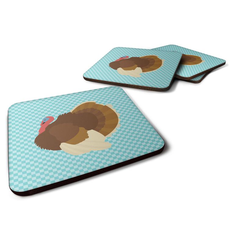 Caroline's Treasures French Turkey Dindon Blue Check Decorative coasters, 3.5, Multicolor