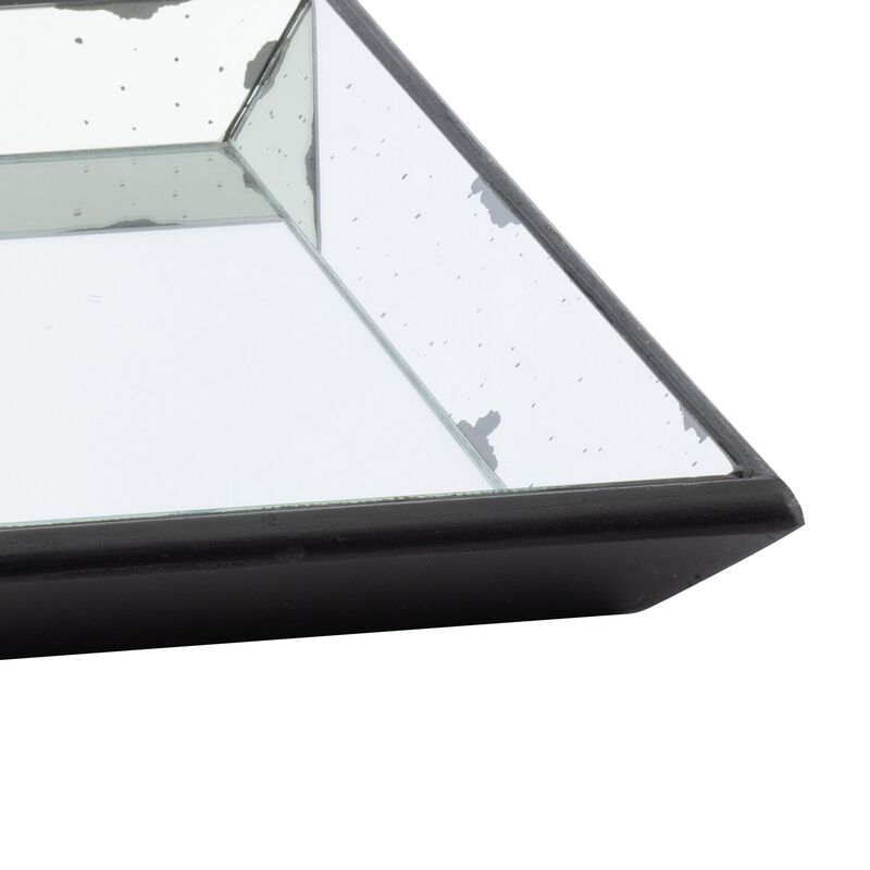 24 Inch Square Decorative Tray with Mirrored Surface, Modern Style, Black-Benzara