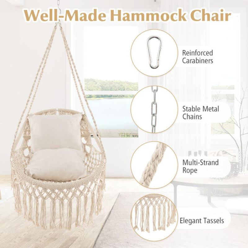Hivvago Hanging Hammock Chair with Soft Seat Cushions and Sturdy Rope Chain