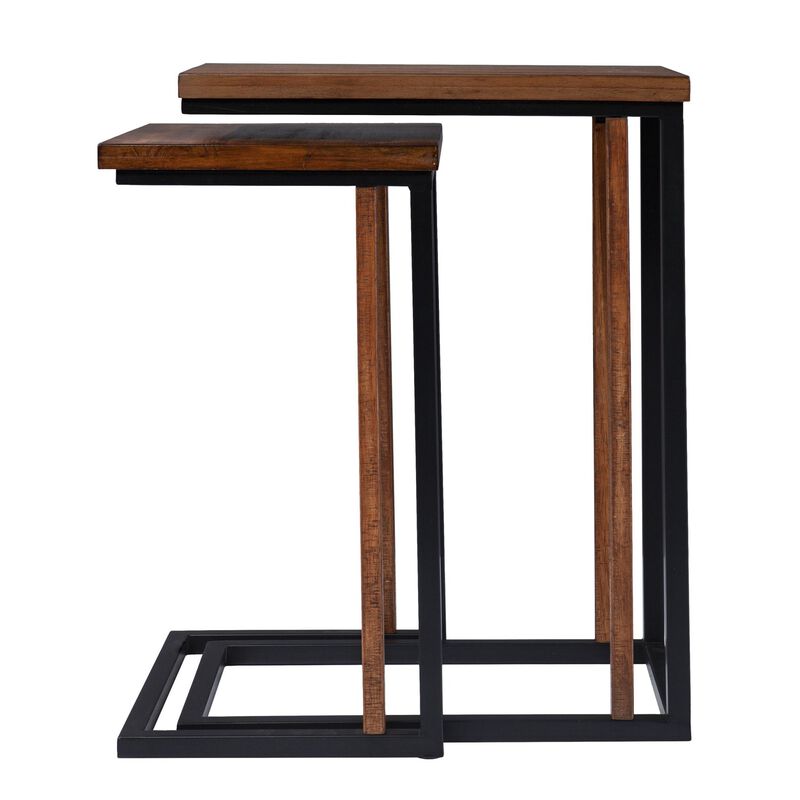 Homezia Set Of Two 25" Brown Solid Wood Rectangular Nested End Tables
