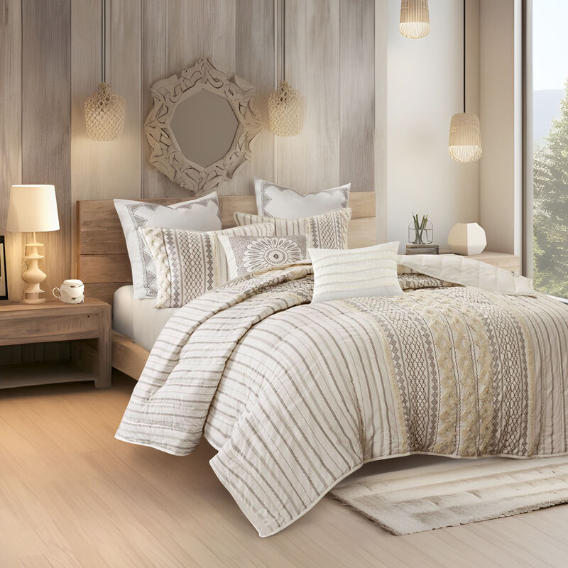 Gracie Mills Modesto 3 Piece Tufted Chenille Geometric Cotton Coverlet Set