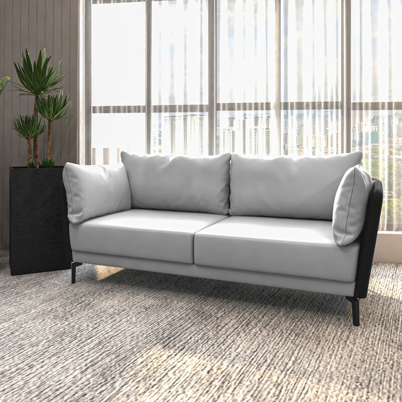 LeisureMod Luxify Series 3 Seater Sofa – Modern Leather Couch with Stainless Steel Legs, Removable Cushions, and Sleek Low-Profile Design for Living Rooms and Apartments