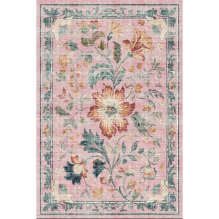 Modern Washable Folding Floral Print Rug, Soft Washable Non - Slip Backing for Living Room Bedroom