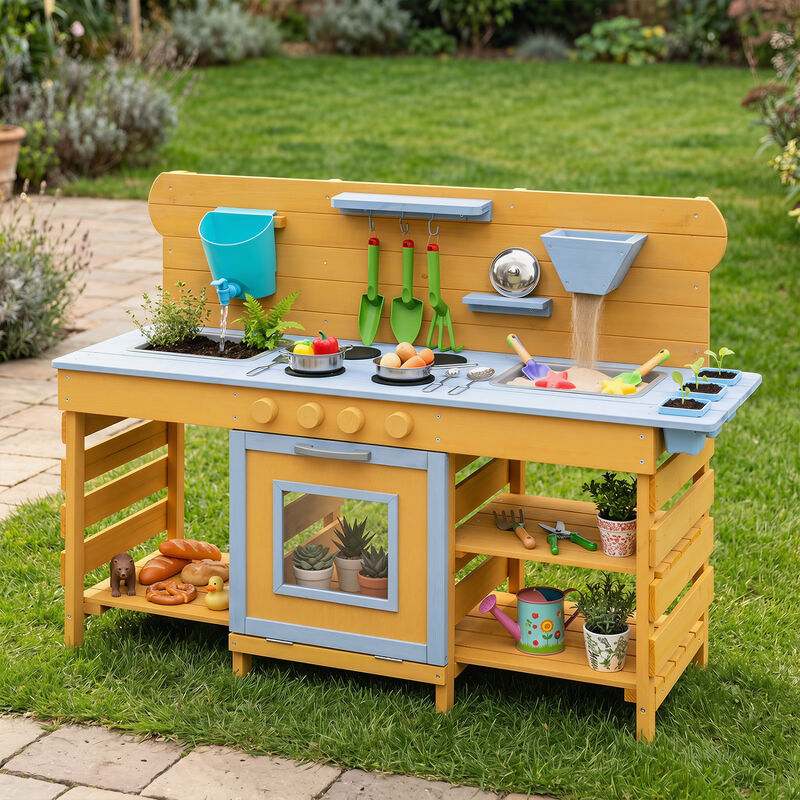 Outdoor Kids Mud Kitchen with Dual Sinks and 4 Stove Burners image number 4