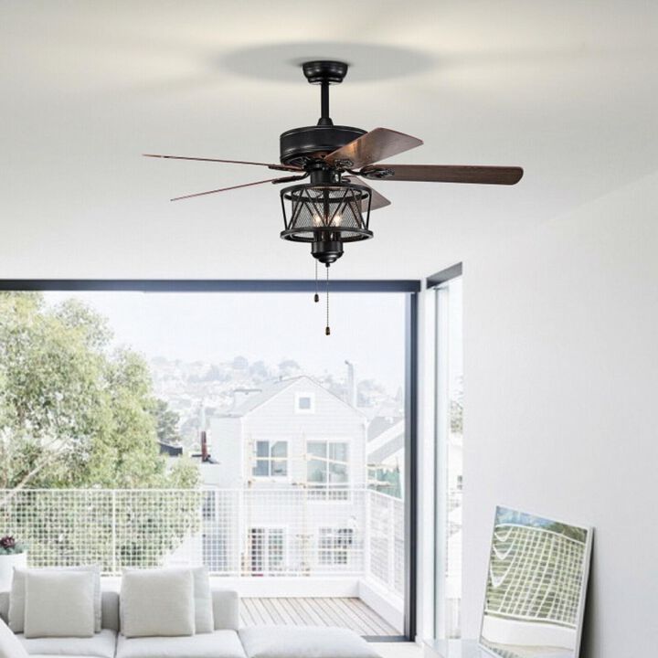 Hivvago Ceiling Fan with Lights Reversible Blades and Pull Chain Control-Black