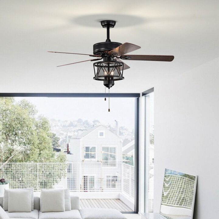 Hivvago 50 Inches Ceiling Fan with Lights Reversible Blades and Pull Chain Control-Black
