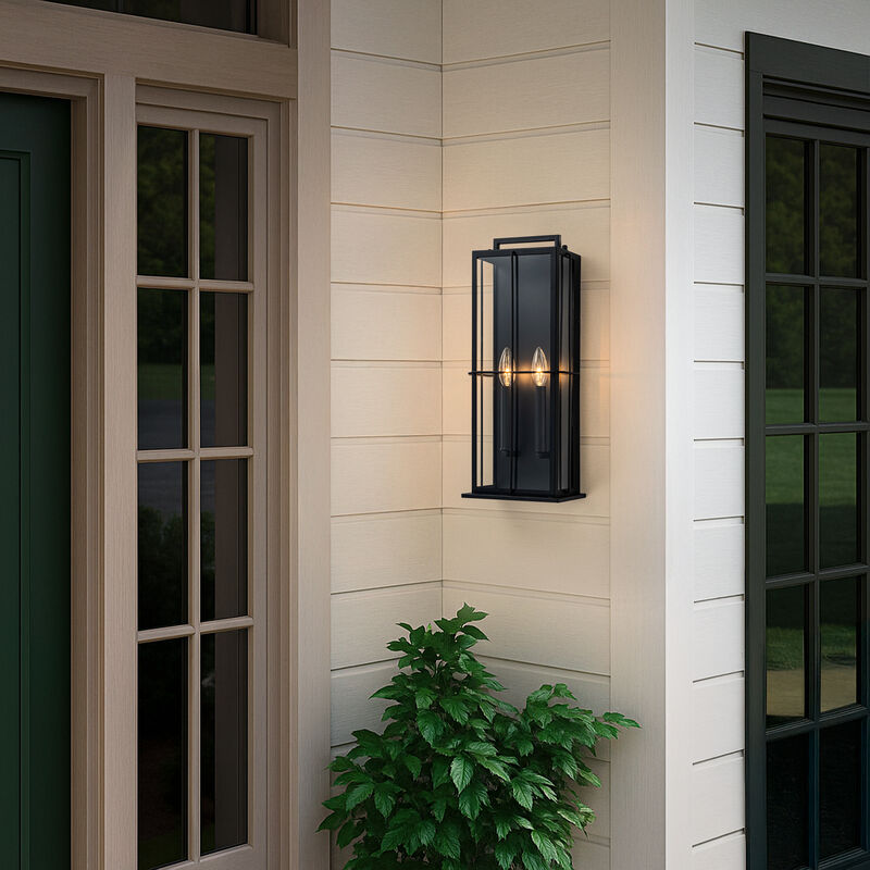 H19" Modern Large Lantern Outdoor Wall Light with Clear Glass Dual-Bulb Design and Black Finish Wall Sconces for Porch Patio Entryway image number 2
