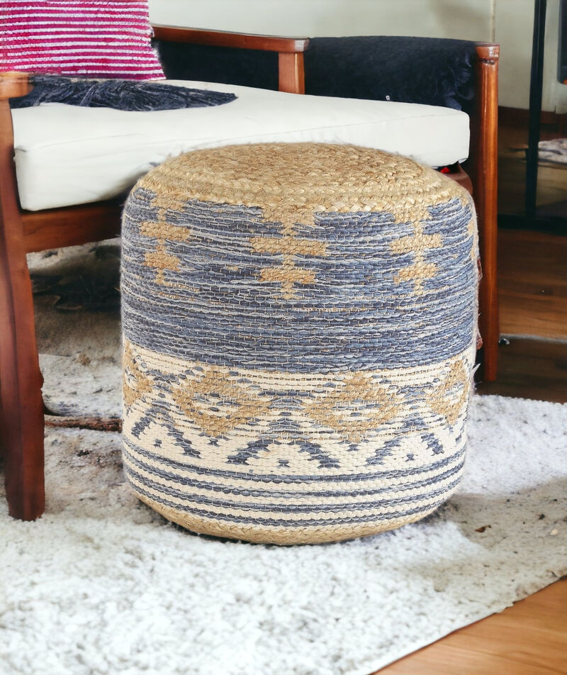 Round Jute Ottoman Pouf for Living Room Seating and Natural Home Decor