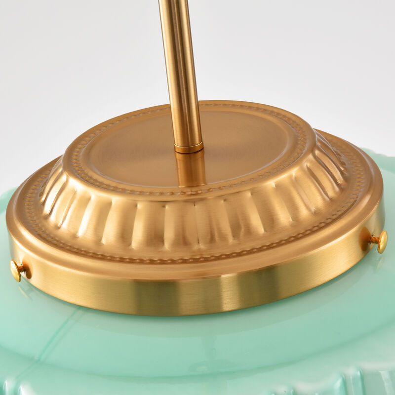 13" Schoolhouse Gold Pendant Light with Mint Green Milk Glass Shade and Adjustable Rod for Bedroom, Living Room or Dining Room image number 6