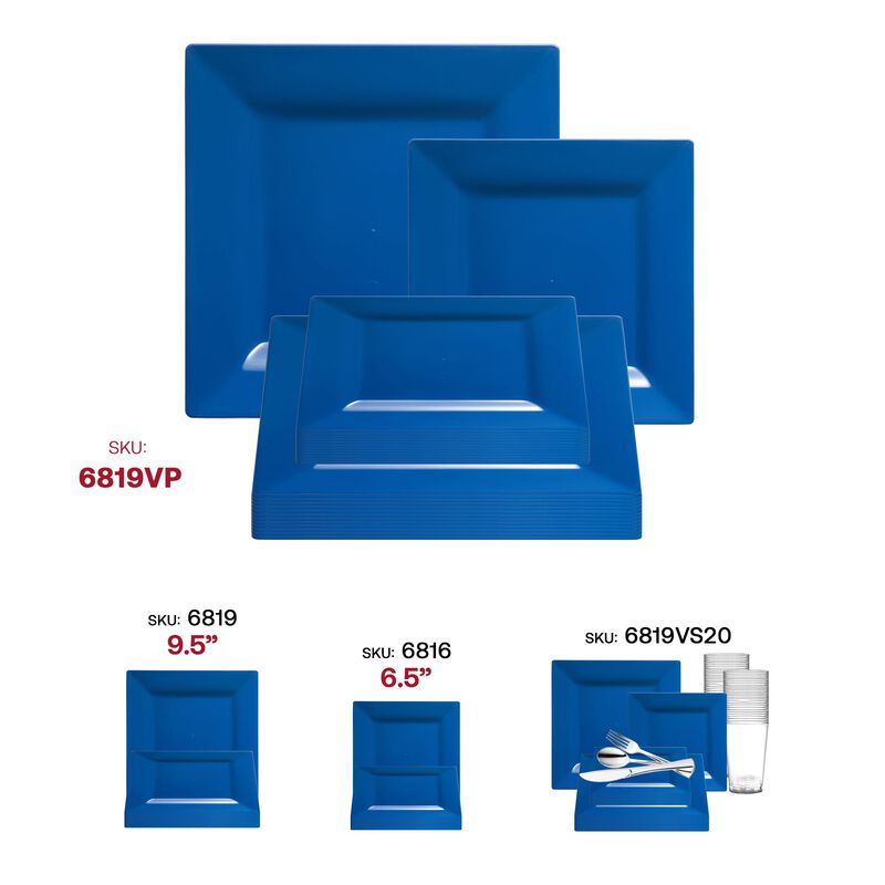 Midnight Blue Square Plastic Dinnerware Value Set (40 Sets) image number 6