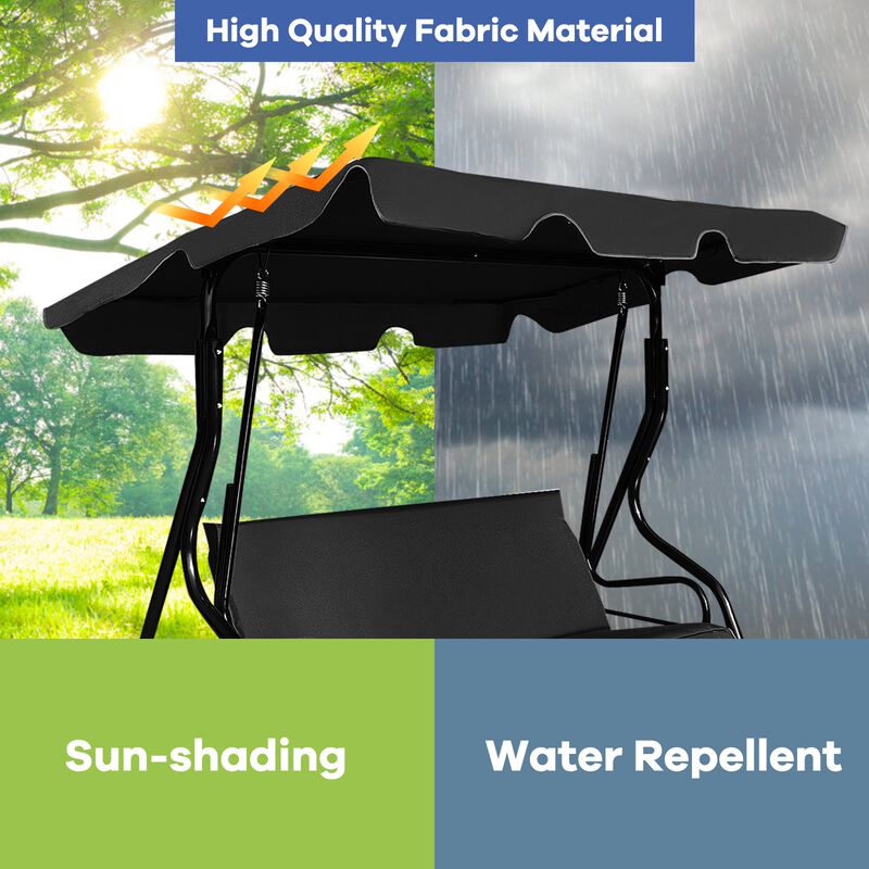 3 Seats Patio Canopy Cushioned Steel Frame Swing Glider Hammock