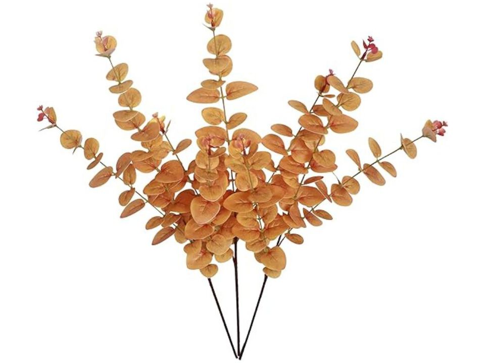 Orange Artificial Eucalyptus Flower Stems Vase Filler Fall