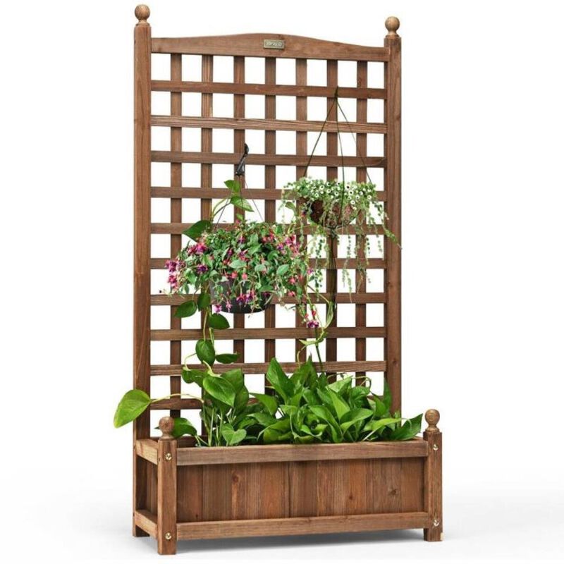 Hivvago Solid Wood Farmhouse Garden Planter Box with 48-inch High Trellis