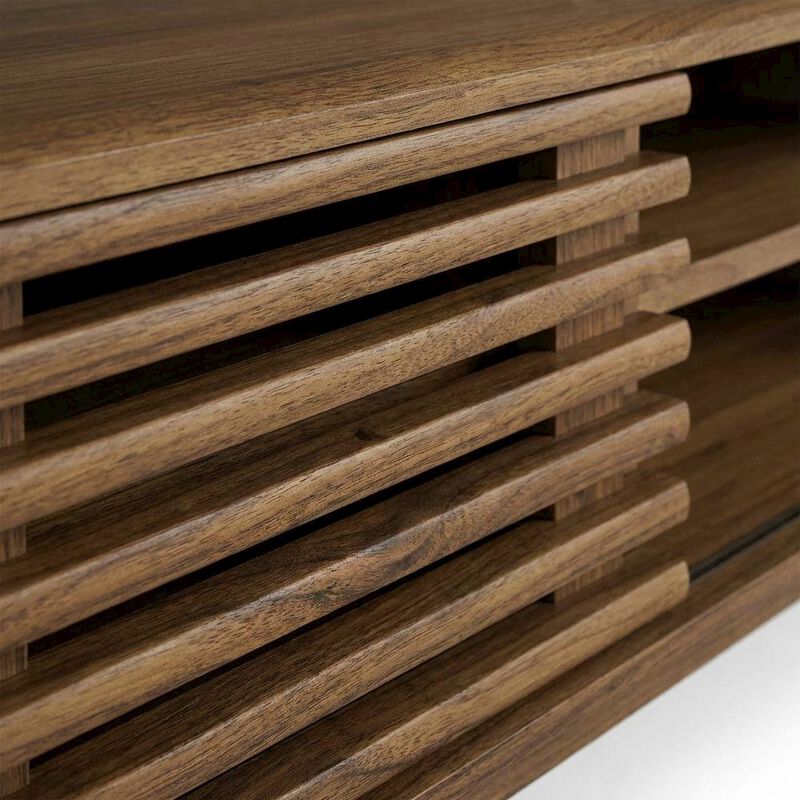 Wooden brown media console, 46-inch top, sturdy legs, modern living spaces image number 5