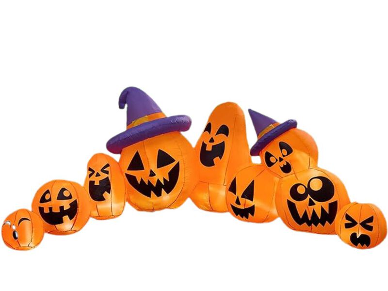 12.5FT Halloween Inflatable Pumpkin Cluster with Witch Hat – Blow-Up Yard Decor with Built-in LEDs for Lawn, Garden & Party Display