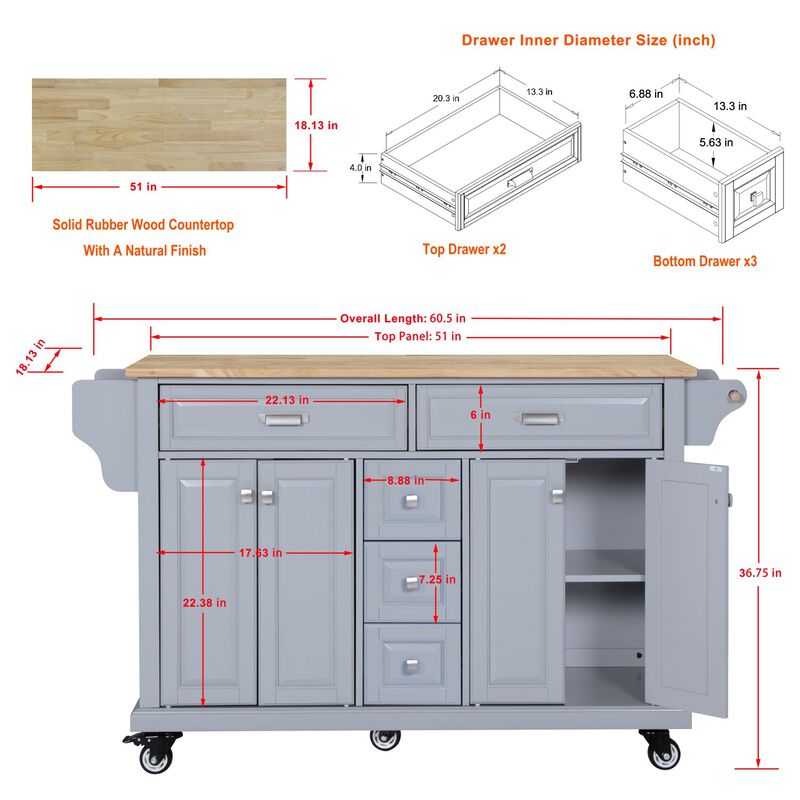 Streamdale Cambridge Natural Wood Top Kitchen Island with Storage image number 5