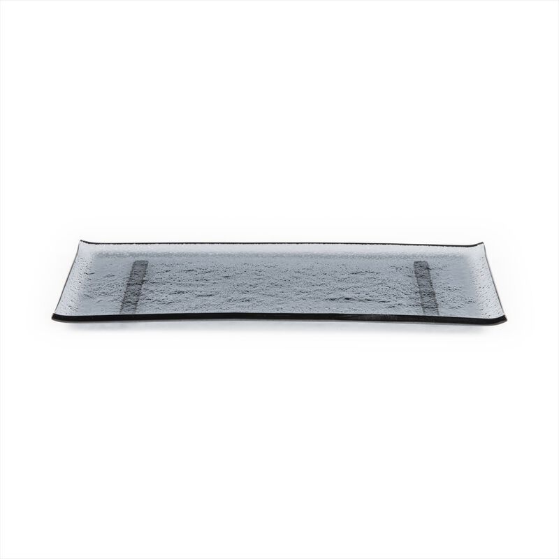 Glass Dinnerware 13.75" x 5" x h:0.5" Rectangular Charcoal Glass Platter (Set of 2)