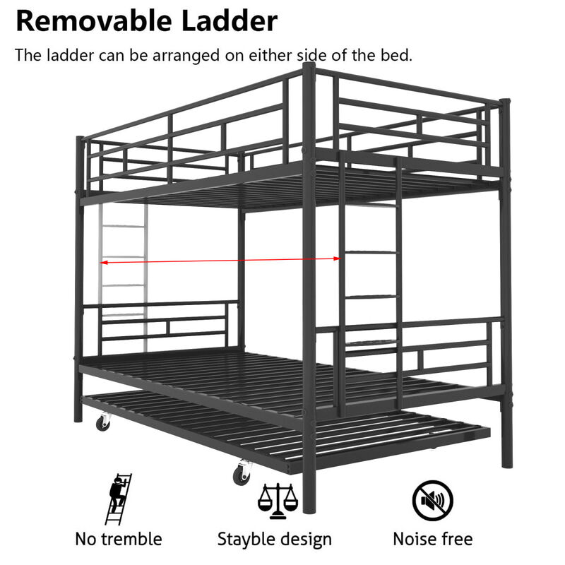 Bunk Bed Twin over Twin with Trundle Black, CPC Certified, No Box Spring Needed, Heavy Duty, Easy to assemble