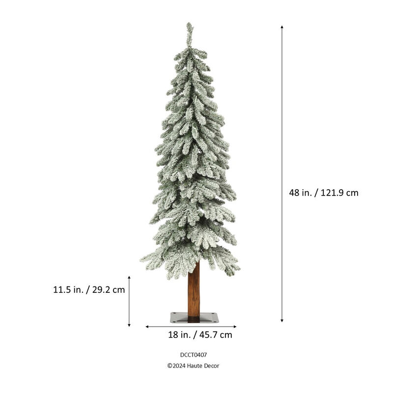 4 Foot Lightly Flocked Alpine Tree Pre-Lit Warm LED Lights with Timer and Real Wood Trunk image number 4