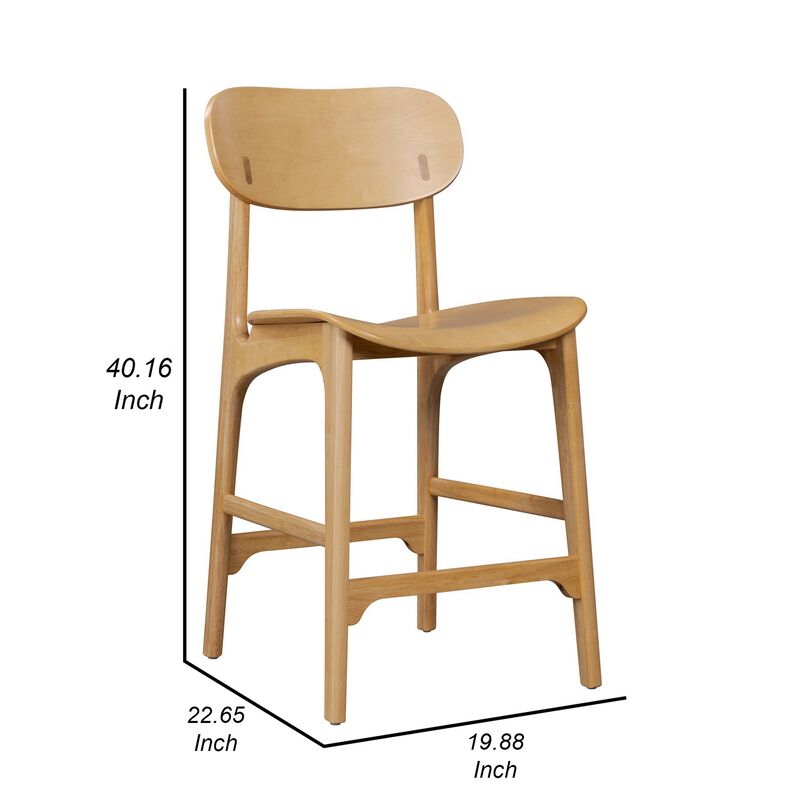 Seln 24 Inch Counter Stool Chair, Curved Seat, Open Back, Light Brown Wood - Benzara