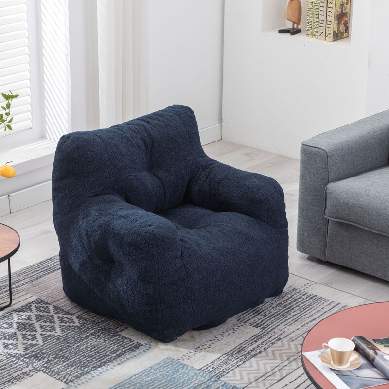 GOODSILO Soft Teddy Fabric Tufted Foam Bean Bag Chair with Ergonomic Backrest Design image number 8