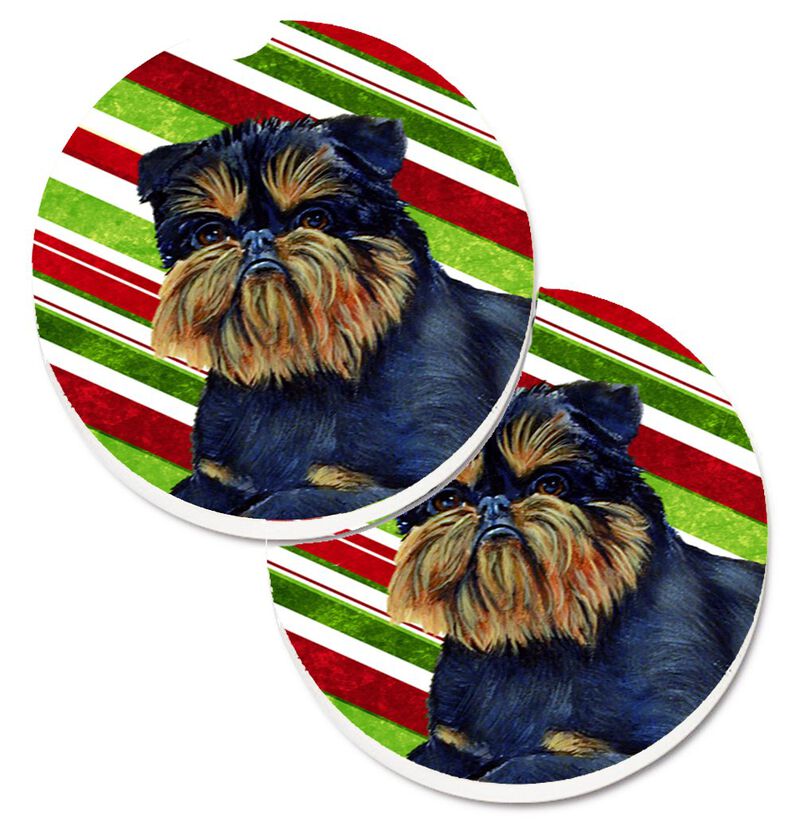 Caroline's Treasures Brussels Griffon Candy Cane Holiday Christmas Set of 2 Cup Holder Car Coasters LH9253CARC, 2.56, Multicolor image number 0