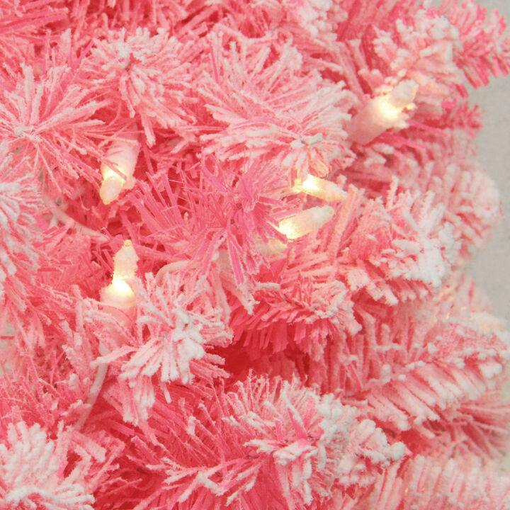 4' Pre-Lit Flocked Pink Pine Slim Artificial Christmas Tree - Clear Lights