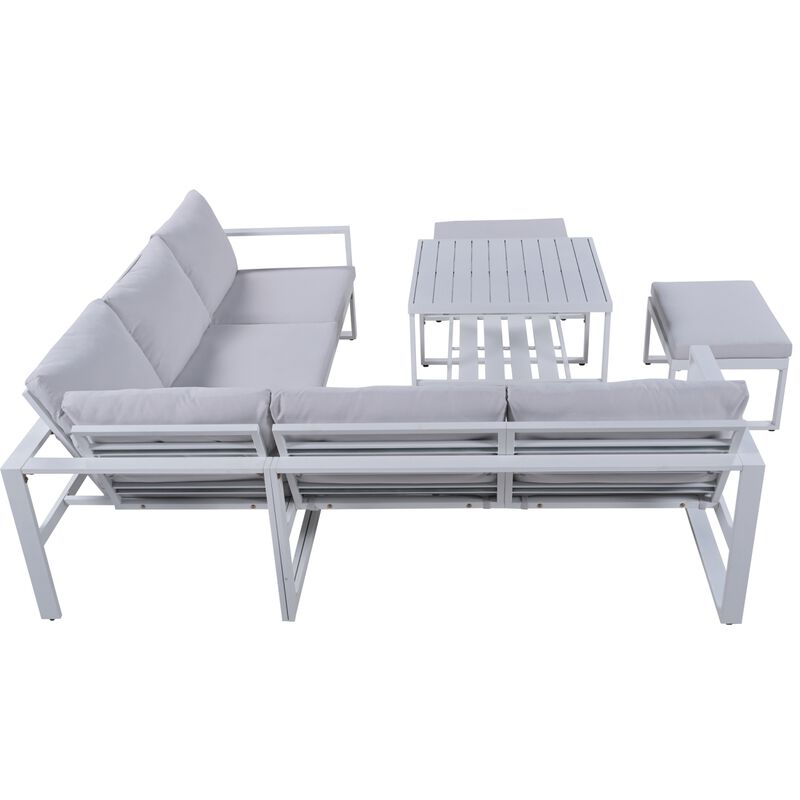 Industrial Style Outdoor Sofa Combination Set With 2 Love Sofa,1 Single Sofa,1 Table,2 Bench image number 3