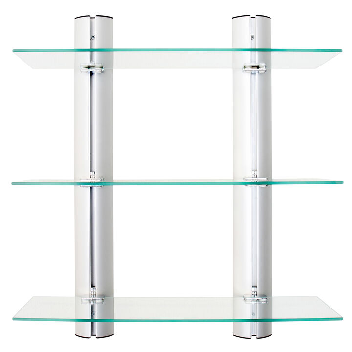 Decorative Wall-Mount 3-Tier Adjustable Glass Wall Shelves on Aluminum Bars