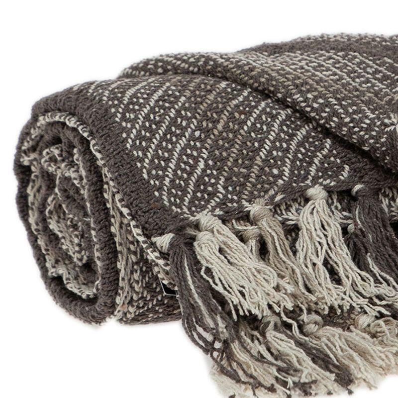 HomeRoots Brown and Taupe Striped Woven Handloom Throw image number 4