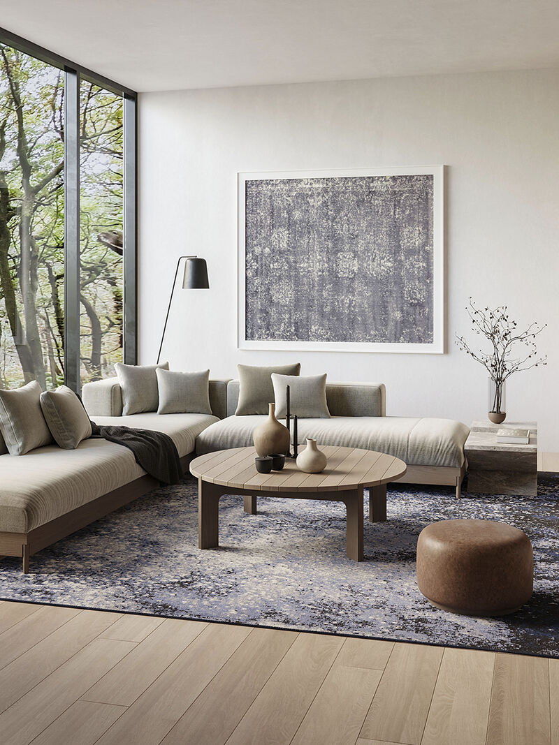 Passion PSN10 Light Blue/Black 8' x Round Rug image number 1