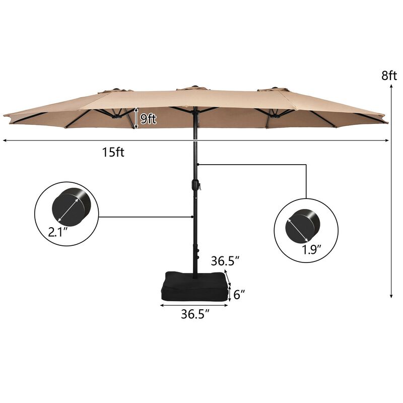 Double-Sided Patio Umbrella with Crank Handle and Base image number 4