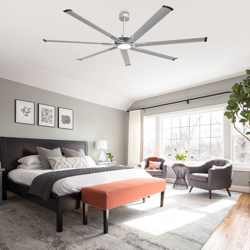 84" Modern Industrial 7-Blade Ceiling Fan with Dimmable LED Light, 6-Speed DC Motor, Remote Control