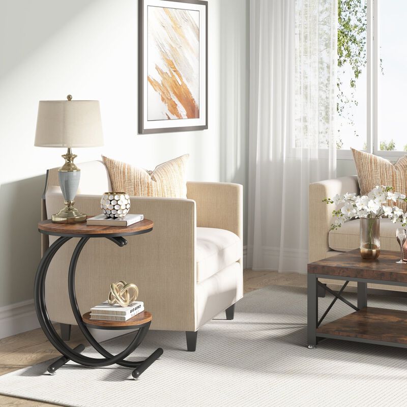 Small Accent End Table with C-Shaped Frame, 2-Tier Side Table image number 4