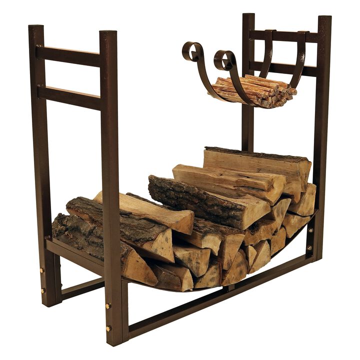 QuikFurn Bronze Metal Indoor/Outdoor Firewood Log Rack with Removeable Kindle Holder