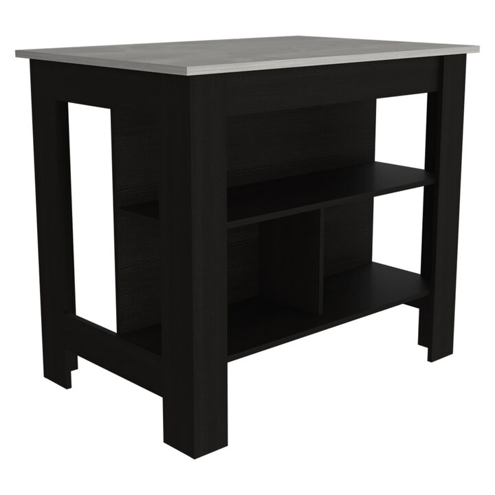 Streamdale Rockaway 3-Shelf Kitchen Island Black And Ibiza Marble