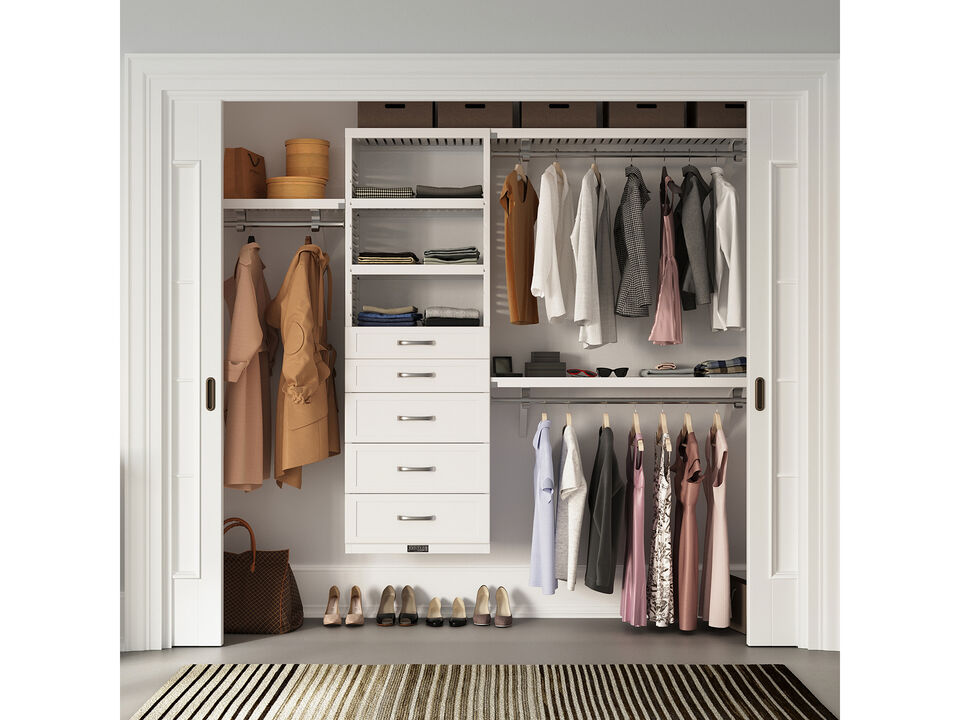 Solid Wood Walk-In Closet Organizer with 5 Shaker Style Drawers