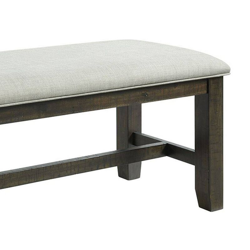 Cameron 50 Inch Bench, Brown Wood Frame, Gray Poly Linen Upholstery - Benzara
