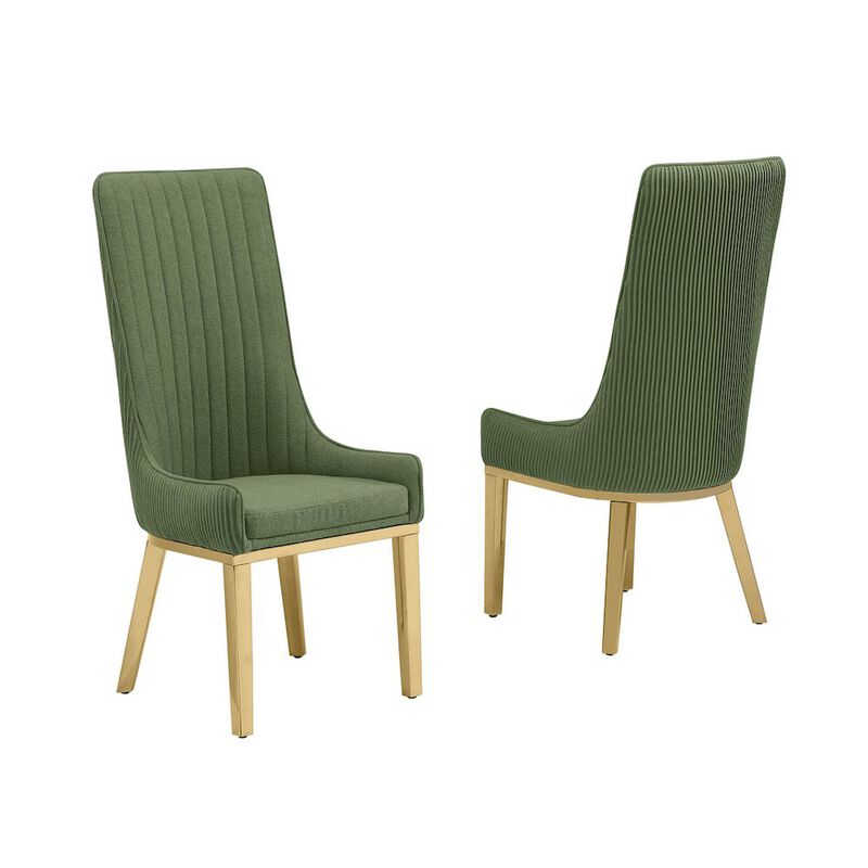 Best Quality Furniture Green, Teddy Fabric, Pleated Back Side Chair With Gold Base, Set Of Two